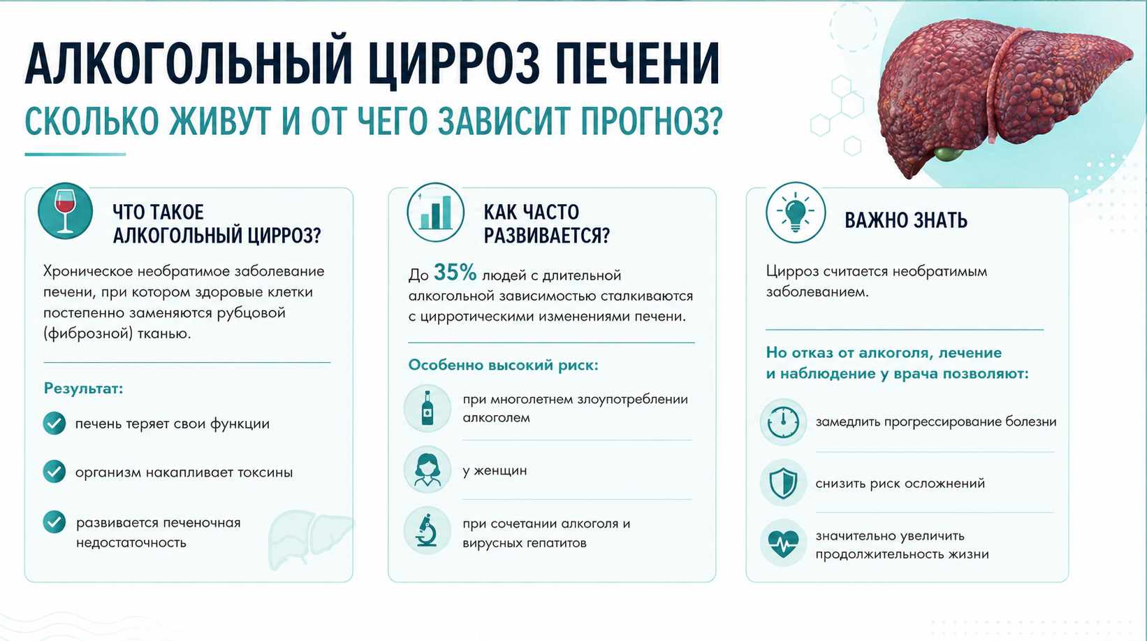 Инфографика об алкогольном циррозе печени