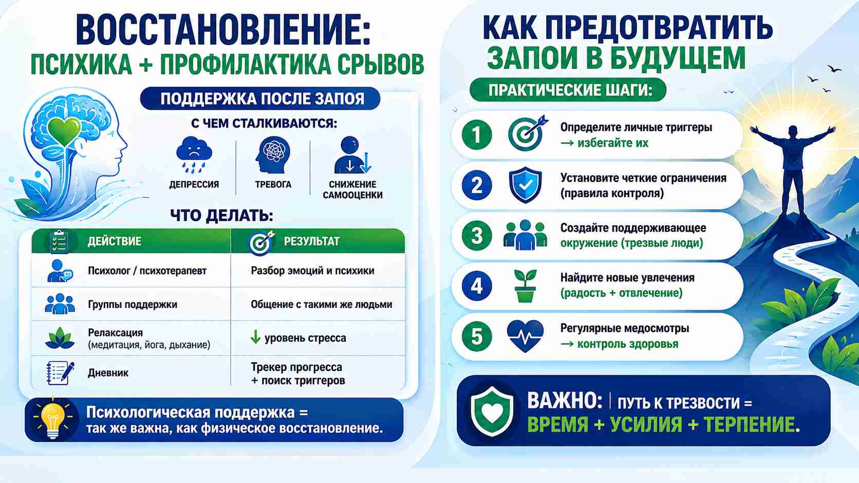 Инфографика о восстановлении после запоя и предотвращении срывов