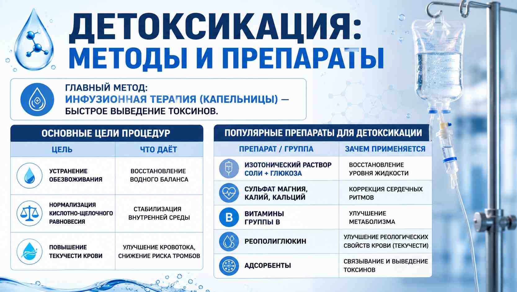 Инфографика о детоксикации: методы и препараты